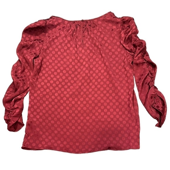 Max Studio Polka Dot Shimmer Ruched Sleeve Blouse sz S - Picture 5 of 12